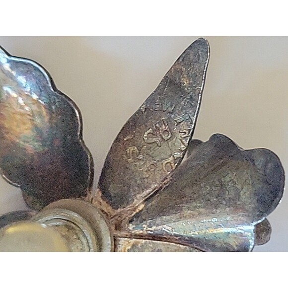 Taxco Mexico 925 Iris Flower Ornate Design Brooch Pin Screw Back Earrings Set - Picture 11 of 16